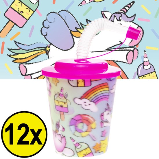 12 STUKS UNICORN / EENHOORN 3D Drink Beker met Rietje en Deksel - 250ML - Unicorns Plastic Bekers - Kinderfeestje - Kinderverjaardag Bekertjes - Traktatie - Uitdeelcadeaus van Larsen Thompson