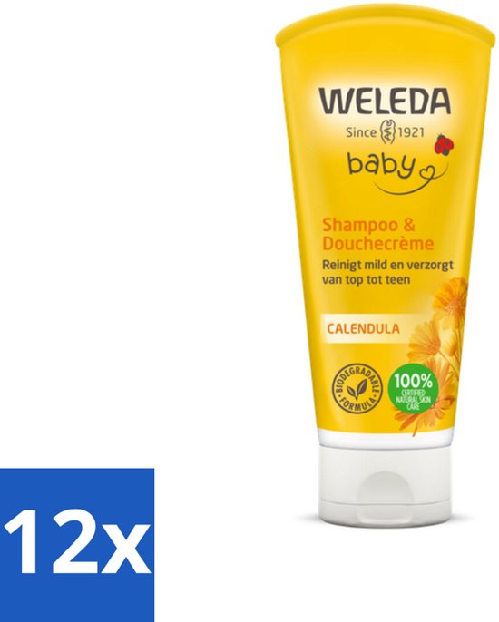 12 x WELEDA - 2-in-1 Shampoo & Douchecrème - Baby & Kind - Calendula - Voor gevoelige huid - 200 ml - Baby Shampoo - Baby Douchecrème - Biologische Babyproducten - Calendula Baby - Zachte Babyverzorging van WELEDA