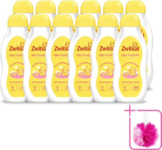 12 x Zwitsal - Babyverzorging - Rijke Huidolie - Voor de Gevoelige Babyhuid - 200 ml - Bulkverpakking - Babyolie - Douchemop - Gevoelige huid
