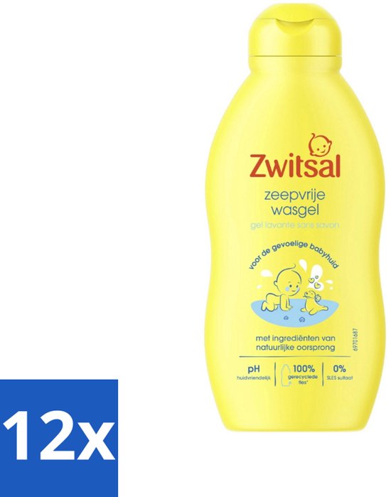 12 x Zwitsal - Babyverzorging - Zeepvrije Wasgel - Voor de Gevoelige Babyhuid - 200 ml - Babywasgel - Babyhuid - Gevoelige Babyhuid - Milde Reiniging - SLES-vrij