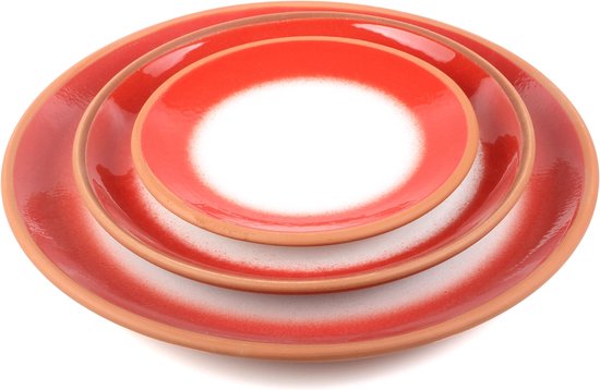 12dlg serviesset ovenbestendige keramiek vaatwasbestendig rood wit gekleurde borden in 3 maten van Maison Home