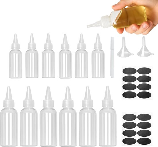 12pcs Squeeze - 60ml/100ml Plastic Squeeze Bottles met Nozzles - Squeeze Bottles voor Barbecue Sauce en Haarolie Applicator met 2 Funnels