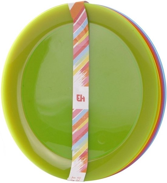 12x Gekleurde borden kunststof 21 cm - Campingservies/picknickservies van Bo-Camp