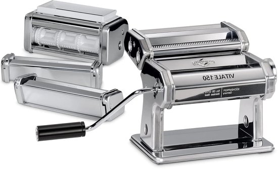 150-delige handmatige pastamakerset met 6 rollen / accessoires - Pastasnijder voor 7 deegsterktes - Roestvrijstalen lasagneplaten Spaghetti en meer - motor apart verkrijgbaar van Navaris