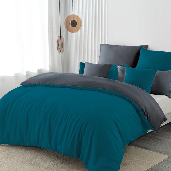 155x220 2-delig Microvezel, blauw/grijs