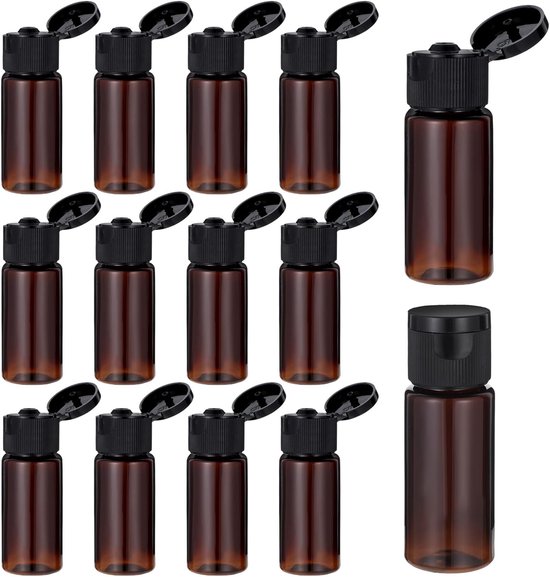 15ml Reisbottles voor Vullen - 12 Stuks Flip Cap Set - Bruine Flessen voor Vullen - Vliegtuig - Reizen - Cosmetica - Container - Lege Dispenser - Plastic Fles voor Zakenreizen - Shampoo