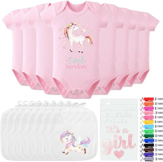 16 Delige Knutselset: Baby Slabbers en Rompertjes om te Versieren met Textielstiften van Merkloos