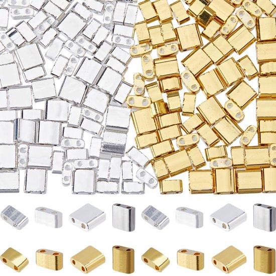 180 stuks 2 gaten Tila kralen 4 stijlen half glazen rocailles bulk rechthoek zilver gouden metallic mini ondoorzichtige vierkante platte losse afstandskralen voor ambachtelijke armband