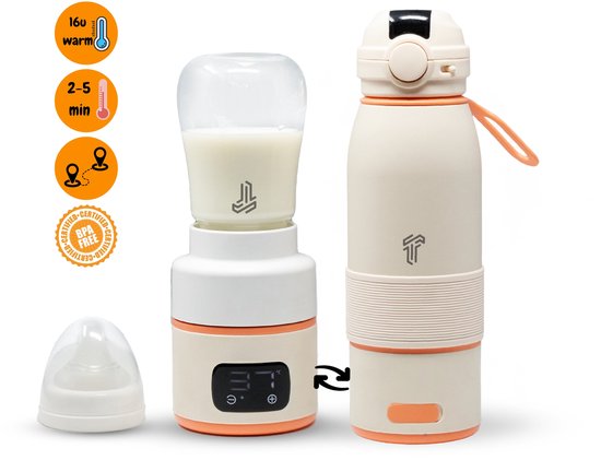 2-1 Flessenwarmer Baby - 2/5 min warm- 500ML–Flessenwarmer voor onderweg–Thermosfles – USB-C Oplaadbaar Trennety® ThermiGo™ van Merkloos