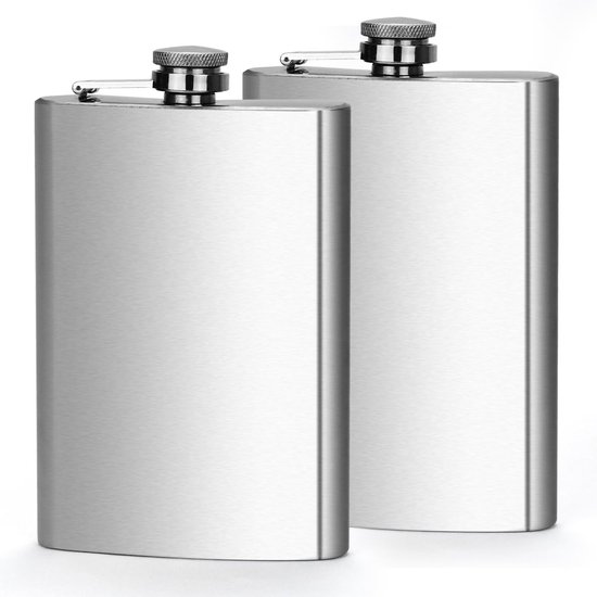 2-delige heupfles voor sterke drank voor mannen en vrouwen, lekvrij 304 roestvrij staal met metalen dop, heupfles voor bruiloftsfeest, cadeau, kamperen (9 oz - 266 ml) van Merkloos