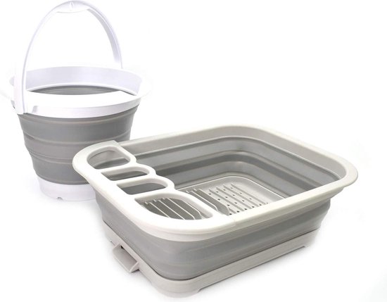 2-delige keuken outdoorset opvouwbaar afdruiprek inklapbare kunststof emmer 5 l. van Bo-Camp