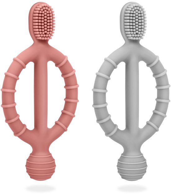 2-delige Set Bijtspeeltjes Voor Baby's - Bijtringen En Kauwspeeltjes - Bijtstokjes Voor Baby's - Kindertandenborstel - Siliconen Bijtringen - BPA-vrij, Stimuleert En Masseert Pijnlijk Tandvlees - Geschikt Voor Baby's Vanaf 3 Maanden van Bibaboes.