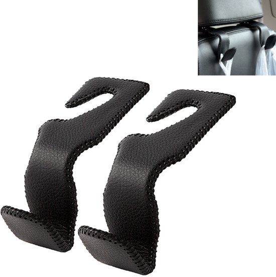 2-delige set hoofdsteunhaken - auto accessories - Haken - Leer/roestvrij staal - Zwart van Merkloos