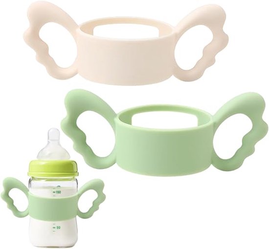 2-delige siliconen handvatten voor babyflessen, siliconen flessenhandvatten, handvatten voor babyflessen met brede hals, voor baby's, ontwerp met kleine grip