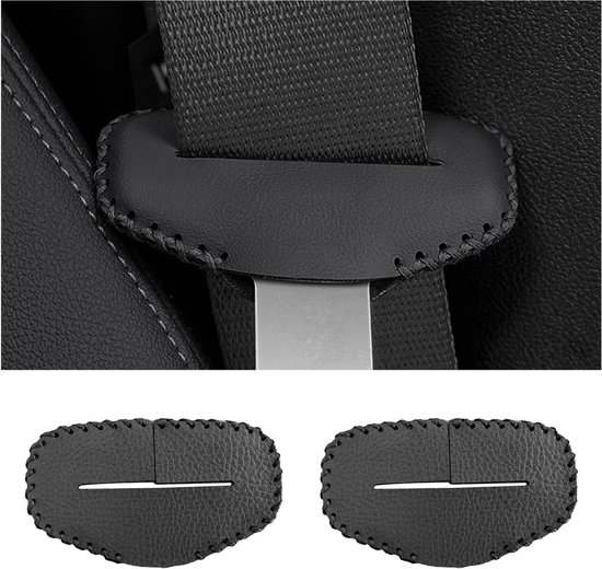 2-delige veiligheidsgordelgesp, krasbestendige leren autogordel, holster met clip voor de uitlaat, beschermer voor de gesp van de autogordel, universele interieuraccessoires voor de meeste voertuigen (zwart) van Merkloos