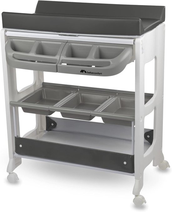 2-in-1 Baby Bad en Verschoontafel met Wielen en Opbergruimte