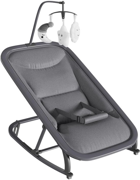 2-in-1 Baby Wipstoeltje met Speelboog - Schommelstoel Baby - 3 Standen Verstelbaar - 0 tot 12 Maanden (Max. 12 kg) - Grijs