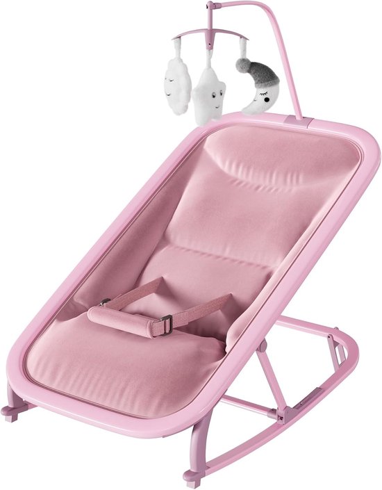 2-in-1 Baby Wipstoeltje met Speelboog - Schommelstoel Baby - 3 Standen Verstelbaar - 0 tot 12 Maanden (Max. 12 kg) - Roze van Merkloos