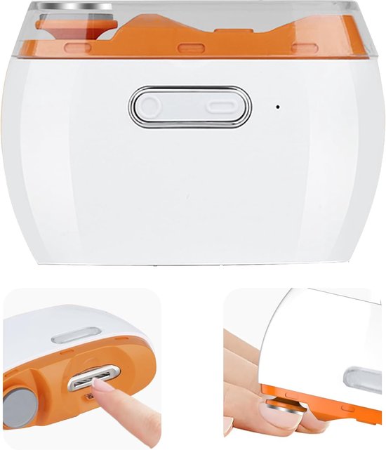 2-in-1 elektrische nagelknipper - nageltrimmer en nagelpolijster - automatische nagelknipper met 2 snelheden en nagelvijl met verlichting - oranje van Merkloos