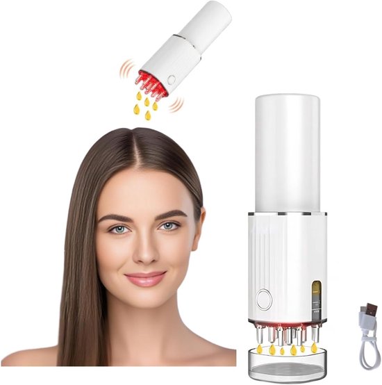 2-in-1 Hoofdhuidmassager & Haarolie-applicator – 3 vibratiestanden, 70ml fles & 2ml precisiedispenser, USB-C oplaadbaar, Roodlichttherapie – Cadeau voor vrouwen en mannen