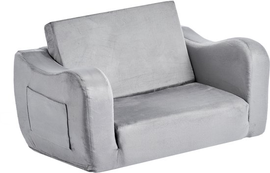 2-In-1 Kinderbank, Opvouwbare Peuterbank met Armleuningen, Gemaakt van 28d-Spons en Zachte Stof, omvormbare Stoel tot Ligstoel, Ideaal om te Spelen of te Ontspannen, Grote Maat, Grijs van Merkloos