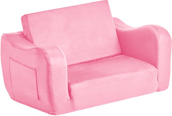 2-In-1 Kinderbank, Opvouwbare Zachte Bank met Armleuningen, Gemaakt van 28d-Spons en Korte Pool, Transformeert van Peuterstoel Naar Ligstoel, Ideaal om In te Spelen of te Ontspannen, Maat Medium, Roze van Merkloos