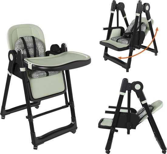 2-in-1 Kinderstoel Met Wipstoel - Inklapbare En In Hoogte Verstelbare Babystoel - Veilige Eetstoel - 59x76x96 cm - Voeden - Thuis Donkergroen