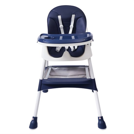 2-in-1 Kinderstoel – Opvouwbare en In Hoogte Verstelbare Baby Highchair met Voetensteun, Veiligheidsgordels en Dubbel Dienblad – Voor 6 Maanden tot 6 Jaar – Blauw