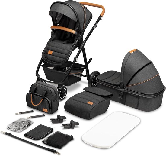 2-in-1 Kinderwagen met Reiswieg en Buggy | Geschikt vanaf Geboorte tot 4 Jaar | Pompbare Gelagerde Wielen