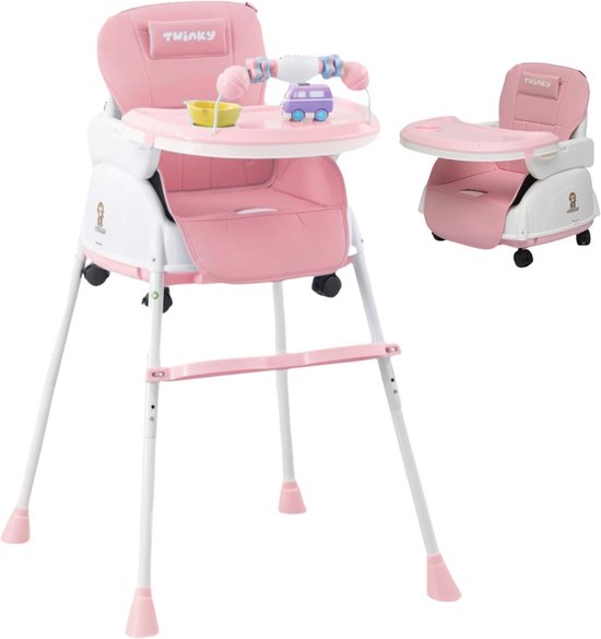2-in-1 Kinderwagenset - Opvouwbare Eetstoel en Kinderwagen voor Baby's en Peuters - Verstelbare en Draagbare Babystoel - Roze van Merkloos