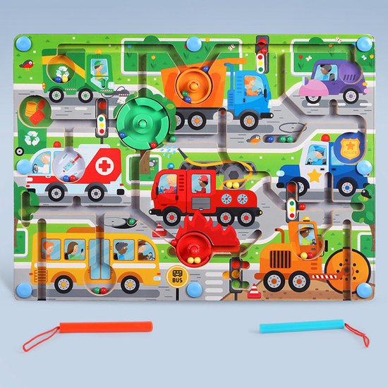 2-In-1 Magnetisch Doolhof - Kleurrijk Verkeersdoolhof, Geschikt Voor Jongens En Meisjes (Autopatroon)