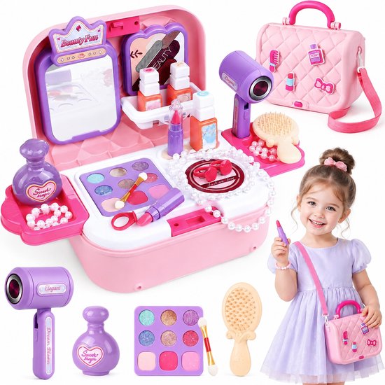 2 In 1 Make-Upset Voor Kinderen - Kinder Make Up Meisje - Make Up Kinderen Set Meisjes-Veilige En Niet-Giftige Cosmetica-Beautycase In Schoudertasmodel-Speelgoedset, Meisjes, Kerstcadeau, Verjaardag, 4-12 Jaar van Mrilary