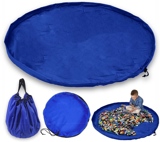 2 In 1 Opbergzak speelgoed - Met handvat - Opbergtas - Speelgoedzak - Speelkleed - Opberg kleed - Opbergbox - Speelgoed - Voor picknicken, kamperen - 150cm diameter - Blauw van Merkloos