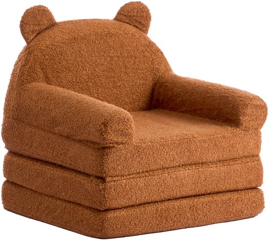 2-In-1 Opvouwbare Kinderbank met Armleuningen, Zachte Bank Gemaakt van 28d Spons en teddyfleece, omvormbare Peuterstoel tot Ligstoel, Ideaal om In te Lezen of te Gamen, Maat Medium, Bruin van Merkloos