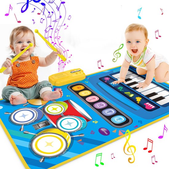 2-in-1 Pianomat met Drums - Baby Pianomat - Speelgoed voor Peuters van 1-2 jaar - Muzikaal Speelgoed voor Baby's van 12-18 maanden - Verjaardagscadeau, Paascadeau voor 1-, 2- en 3-jarigen (jongens en meisjes)