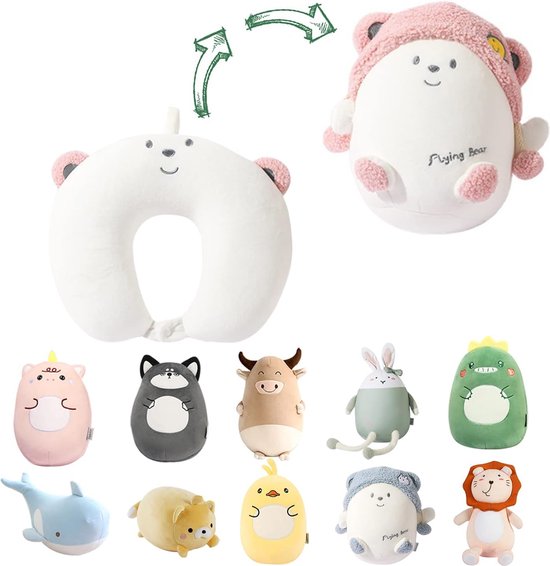 2-in-1 reiskussen voor kinderen - zachte en schattige walvisdieren knuffel die verandert in een U-vormig nekkussen voor ultiem comfort tijdens vliegtuig, auto, trein, busreis van My Dream Pillow