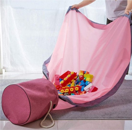 2 in 1 Speelkleed Opbergmand - stevige stof - diameter kleed 1,5 meter - Roze van Joy&Joan