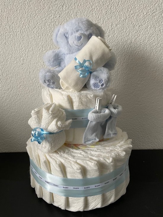 2-Laags Luiertaart Beertje Blauw Soft Touch van Merkloos