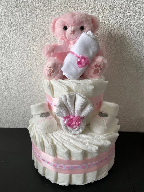 2-Laags Luiertaart Beertje Roze Soft Touch van Anelavin