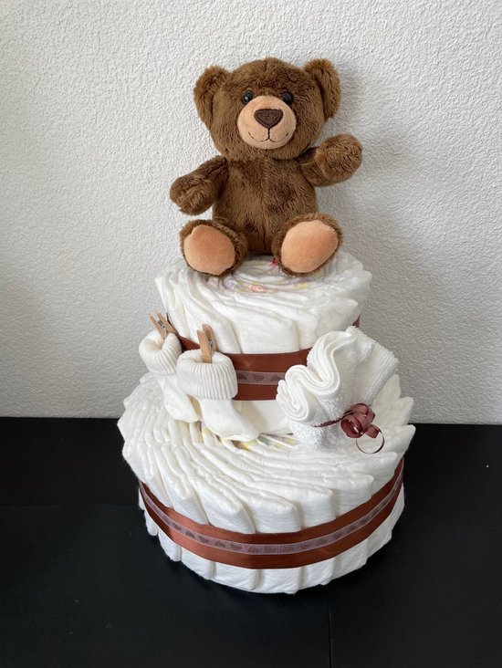 2-Laags Neutrale Luiertaart Beertje Bruin van LuiertaartBaby.nl