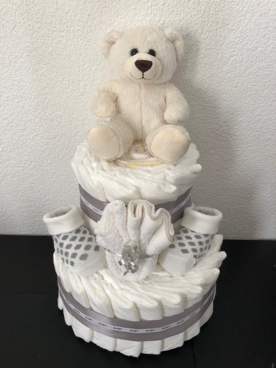 2-Laags Neutrale Luiertaart Beertje Wit van Luiertaart