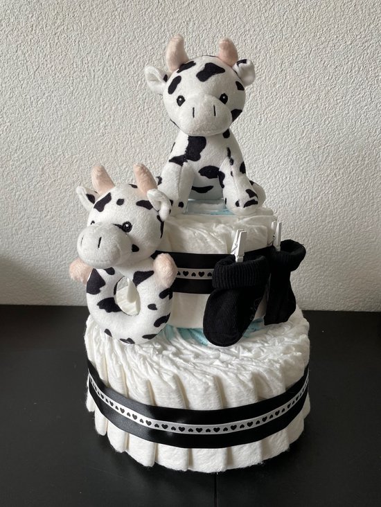 2-Laags Neutrale Luiertaart Koe Soft Touch van Bambolino Babygifts