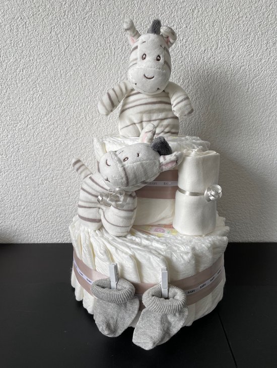 2-Laags Neutrale Luiertaart Zebra van LuierTaartShop