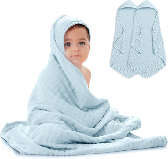 2-Pack Baby Badstof Monddoekjes met Capuchon, 9 Lagen Muslin Katoen, Extra Zacht en Absorberend (80x80 cm)