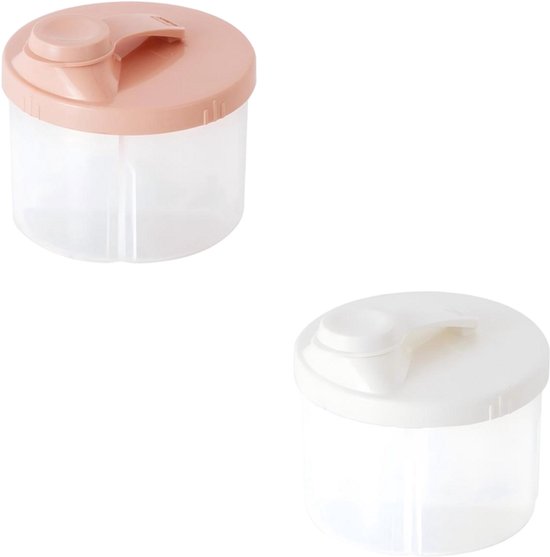 2-pack babyvoeding dispenser - Draagbare opbergdoos met roterende dispenser - Reisformaat melkpoeder dispenser met compartimenten - Roze/Wit