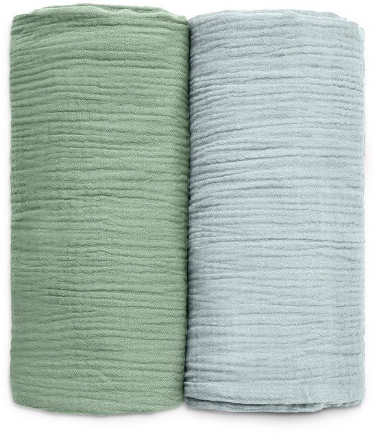2-Pack - Hydrofiele doek XL - 100x90 cm - Inbakerdoek - Groen Blauw van Merkloos