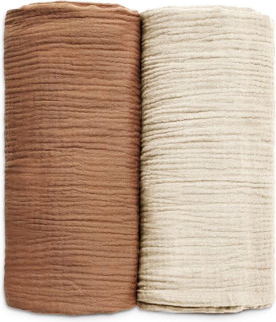 2-Pack - Hydrofiele doek XL - 100x90 cm - Inbakerdoek - Zand Bruin van Cottonbaby