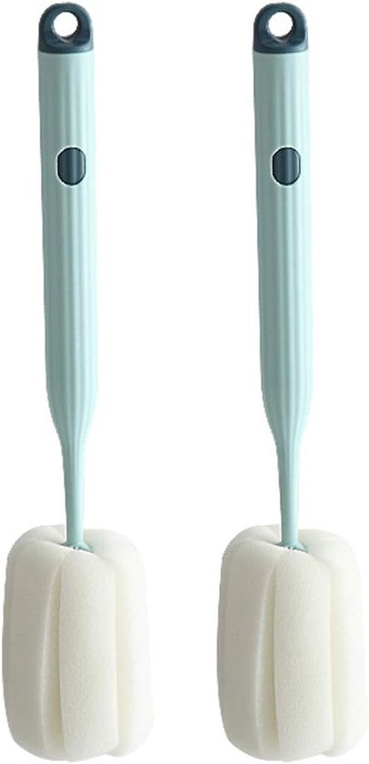 2-Pack - Kopjesreinigingsborstel - Met lange steel en sponskop - Verwijdert effectief vlekken en resten van de bodem van kopjes - Universeel te gebruiken voor thermoskan/theekopje/fles - Gemakkelijk schoon te maken - Lichtblauw