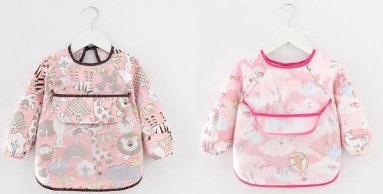 2-pack - Slabbetje lange mouwen met opvangbak - Zoo animals Unicorn - kliederschort - verfschort van Bibetta