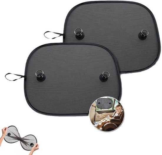 2-pack - Zonneklep - Autozonnescherm - Autozonnescherm - Mesh - Met sterke zuignap - Zonbescherming, UV-bescherming en muggenafstotend - Wordt geleverd met opbergtas - Geschikt voor moderne auto-interieuraccessoires - 30*50cm - Zwart